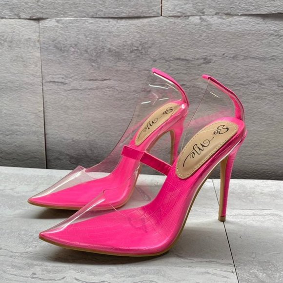 Fashion Nova Clear Neon Pink Pumps Sz 6 - Picture 1 of 5